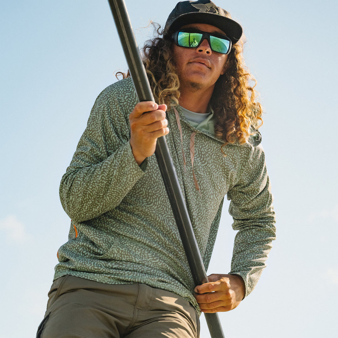 Howler Brothers Loggerhead Hoodie, Pond Patterns : Mermaid, worn