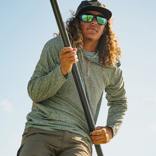 Howler Brothers Loggerhead Hoodie, Pond Patterns : Mermaid, worn