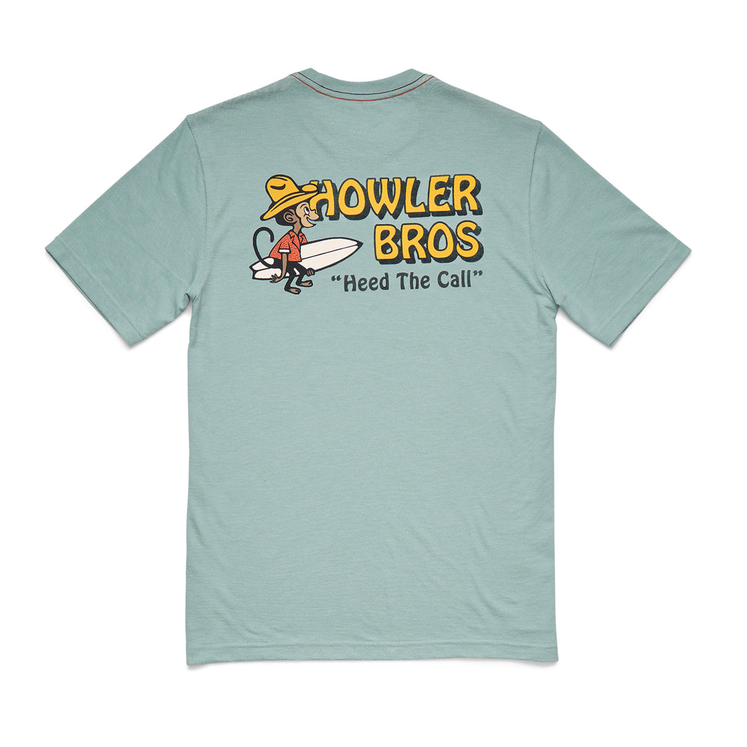 Howler Brothers Blended T-Shirt, El Monito Surfs : Riviera Blue, back view