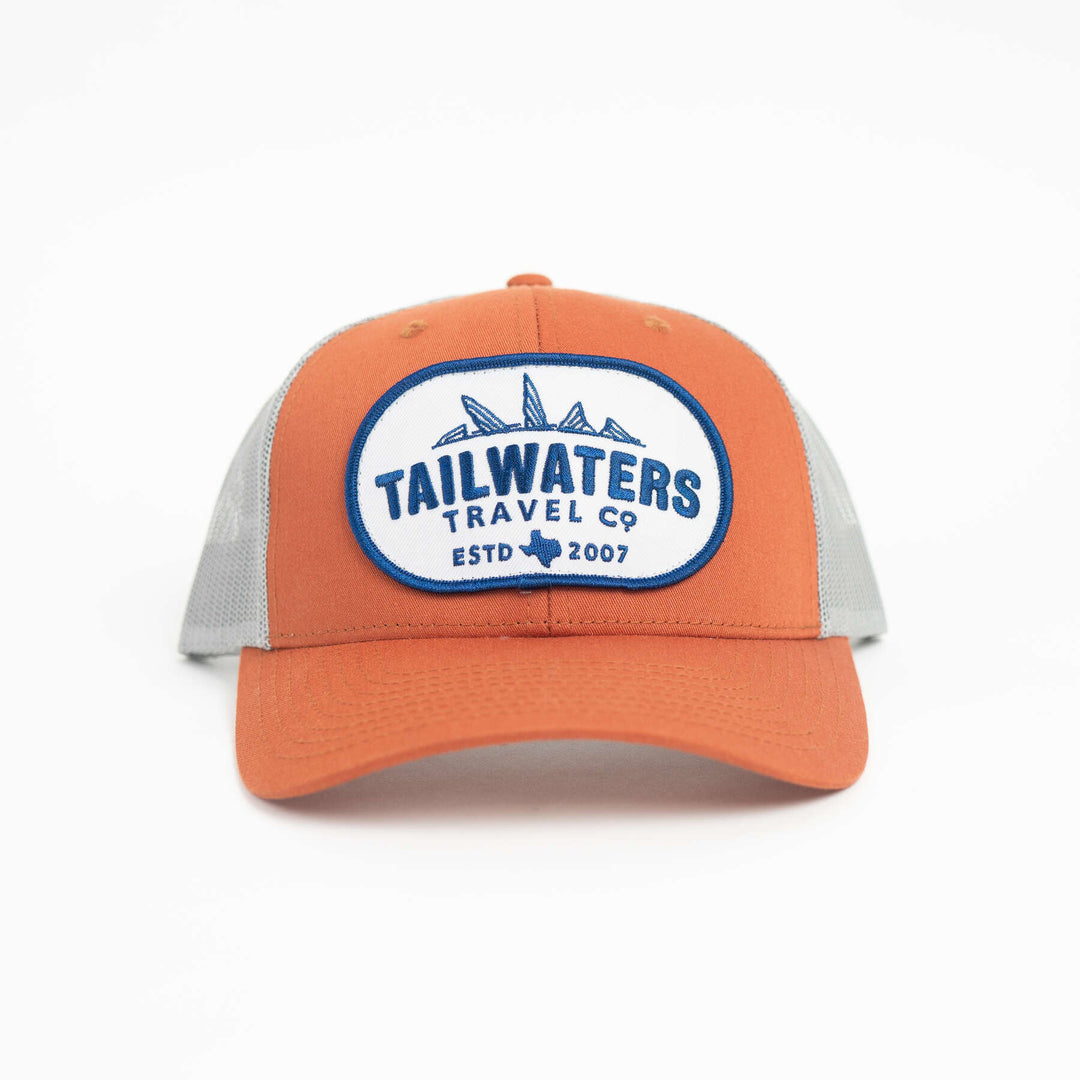 Tailwaters Fly Fishing Blue Travel Patch Hat