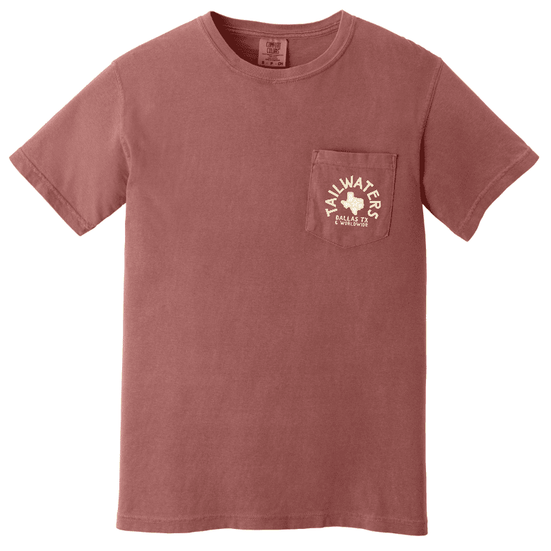 Tailwaters Fly Fishing Trouty Destination T-Shirt, Cumin, front view