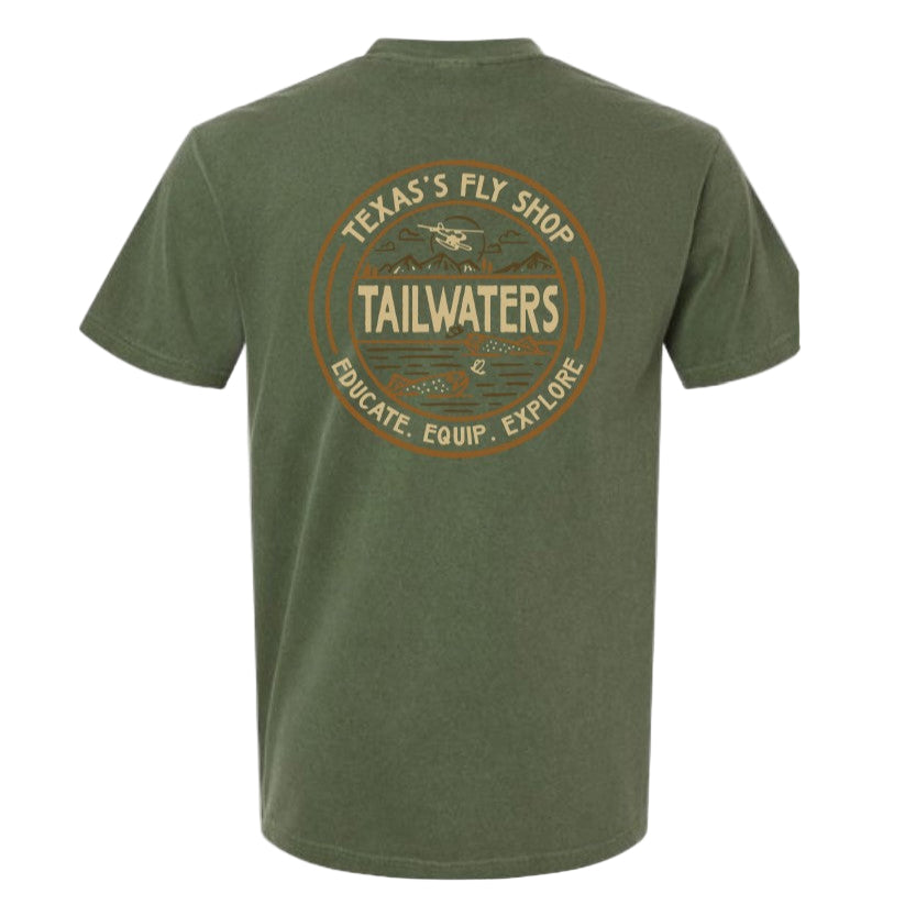 Tailwaters Fly Fishing Trouty Destination T-Shirt, Green