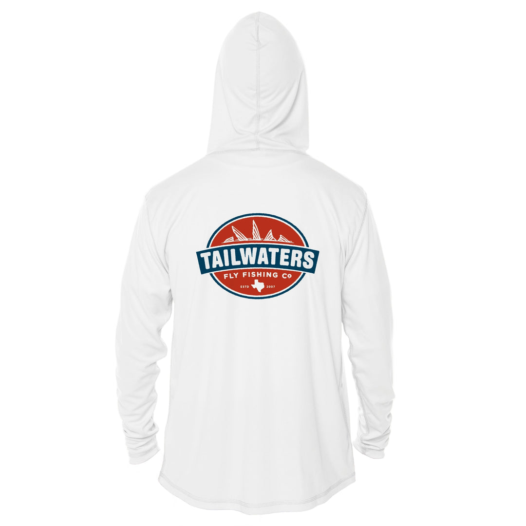 Tailwaters Fly Fishing Kids Classic Logo Sunshirt, White, back view