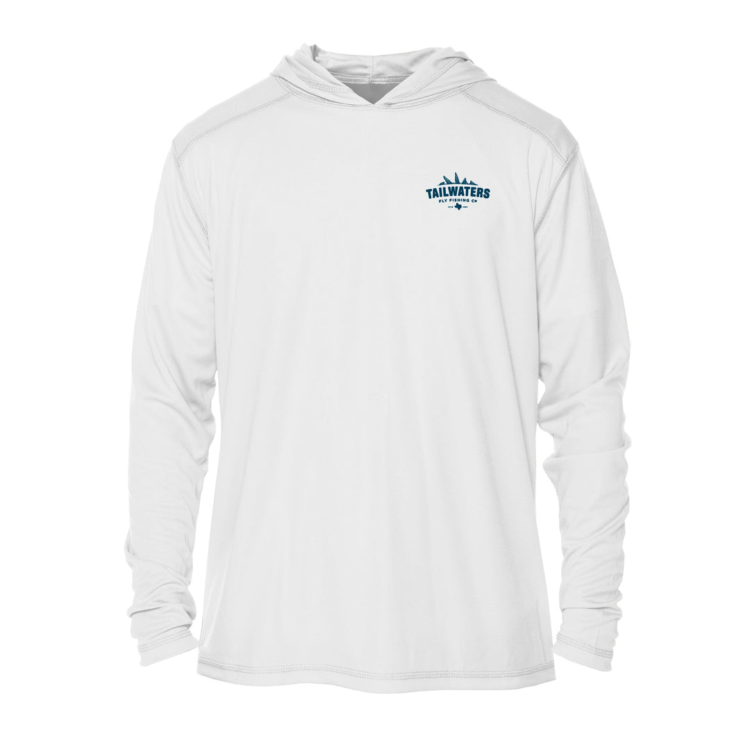 Tailwaters Fly Fishing Kids Classic Logo Sunshirt, White, front view