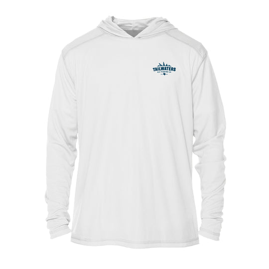 Tailwaters Fly Fishing Kids Classic Logo Sunshirt, White, front view