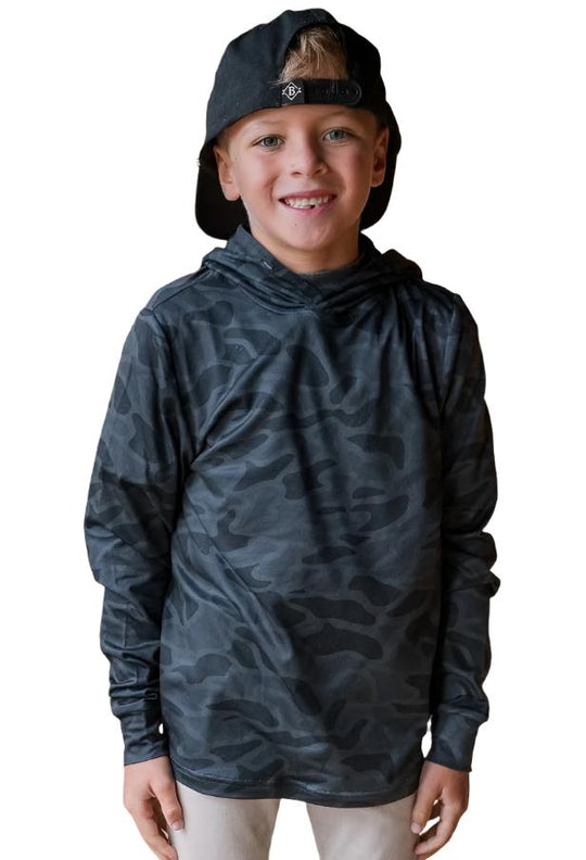 Burlebo Youth Performance Hoodie, Black Camo
