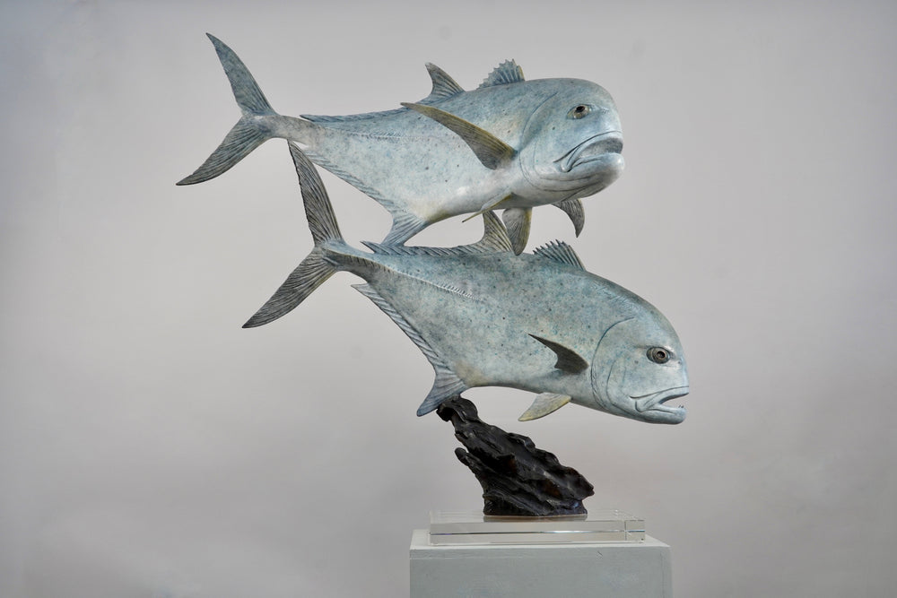 Chris Bladen Giant Trevally Duo Bronze Sculpture, view 2