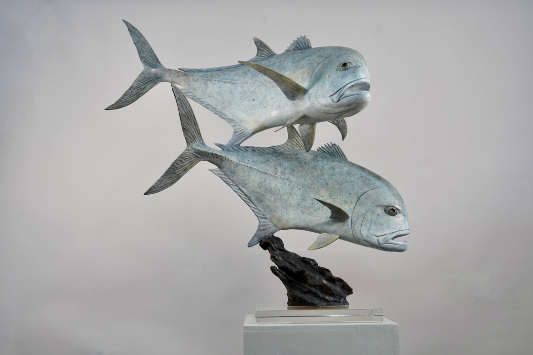 Chris Bladen Giant Trevally Duo Bronze Sculpture, view 2