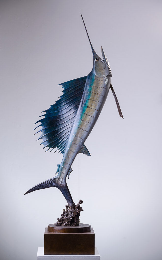 Chris Bladen Leaping Sailfish Bronze Sculpture, view 2