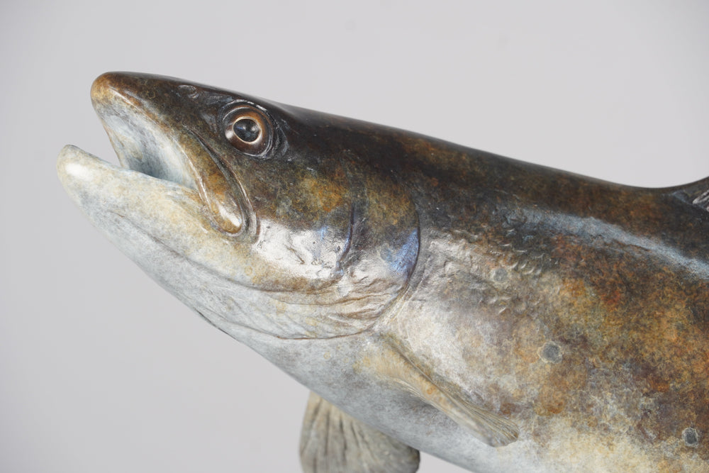 Chris Bladen Trout Over Pebble Bed Bronze Sculpture, view 2
