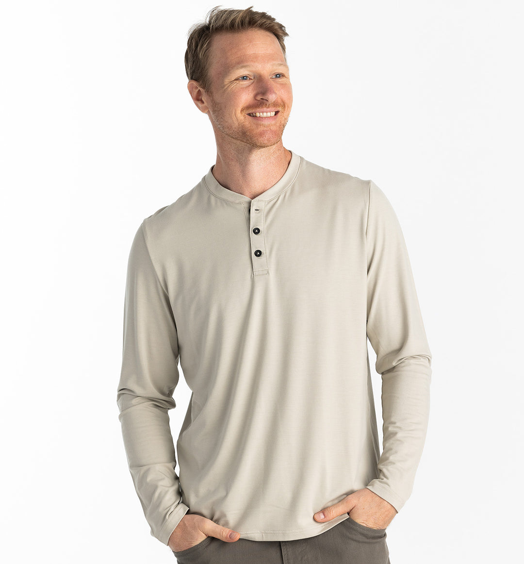 Free Fly Men's Bamboo Flex Long Sleeve Henley, Sandstone