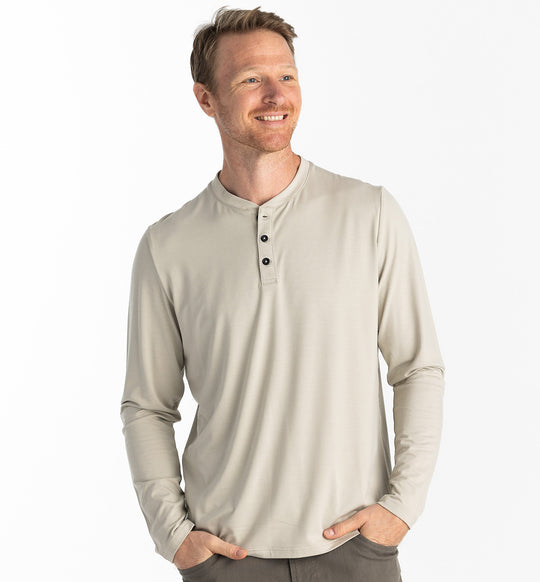 Free Fly Men's Bamboo Flex Long Sleeve Henley, Sandstone