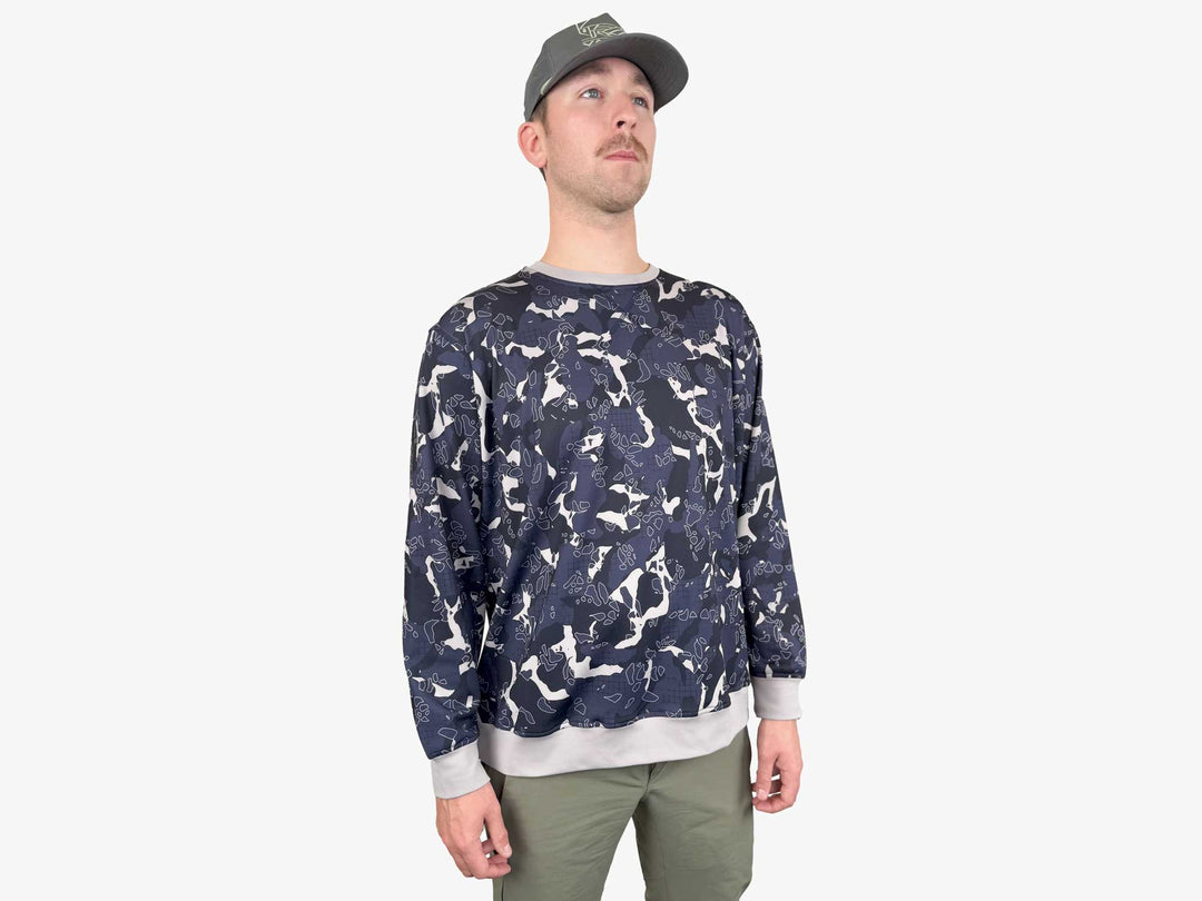 Yakoda Supply Treeline Fleece, Deep Space Grid Camo, worn