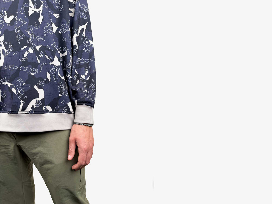 Yakoda Supply Treeline Fleece, Deep Space Grid Camo, worn, view 2
