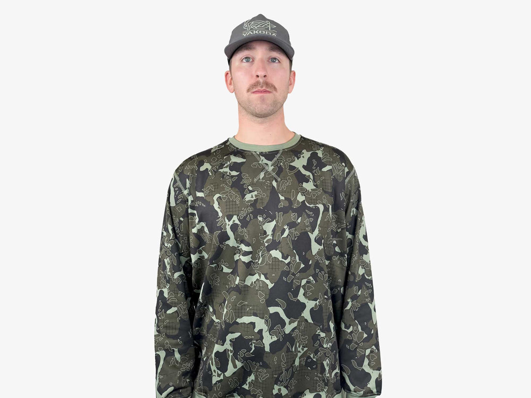 Yakoda Supply Treeline Fleece, Forest Grid Camo, worn