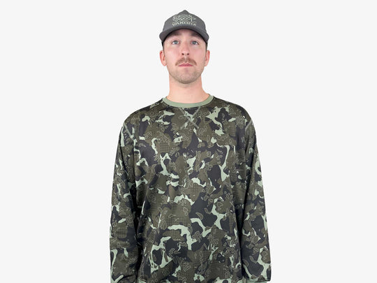 Yakoda Supply Treeline Fleece, Forest Grid Camo, worn