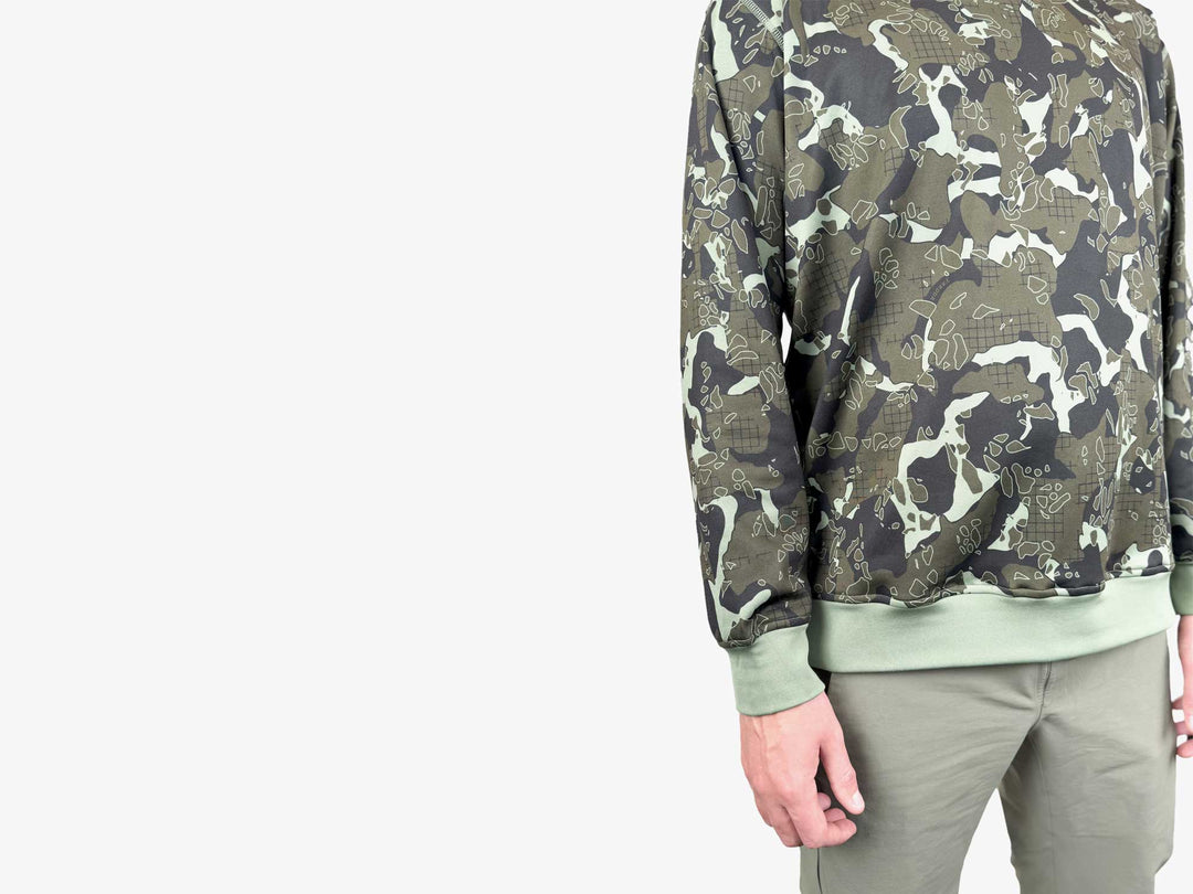 Yakoda Supply Treeline Fleece, Forest Grid Camo, worn, view 3