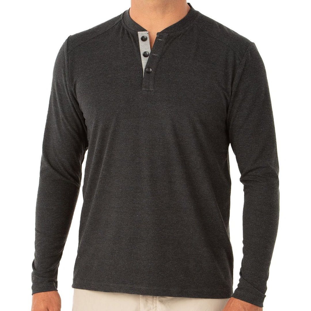 Free Fly Men's Bamboo Flex Long Sleeve Henley, Heather Black