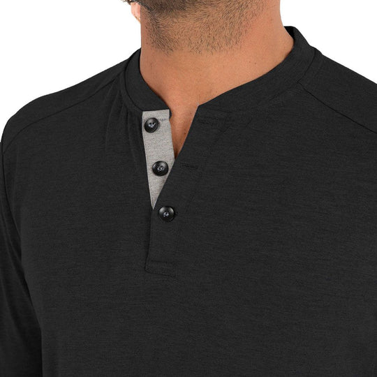 Free Fly Men's Bamboo Flex Long Sleeve Henley, Heather Black, view 4