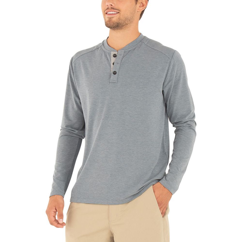 Free Fly Men's Bamboo Flex Long Sleeve Henley, Heather Blue Dusk, view 4