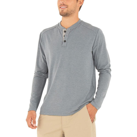 Free Fly Men's Bamboo Flex Long Sleeve Henley, Heather Blue Dusk, view 4