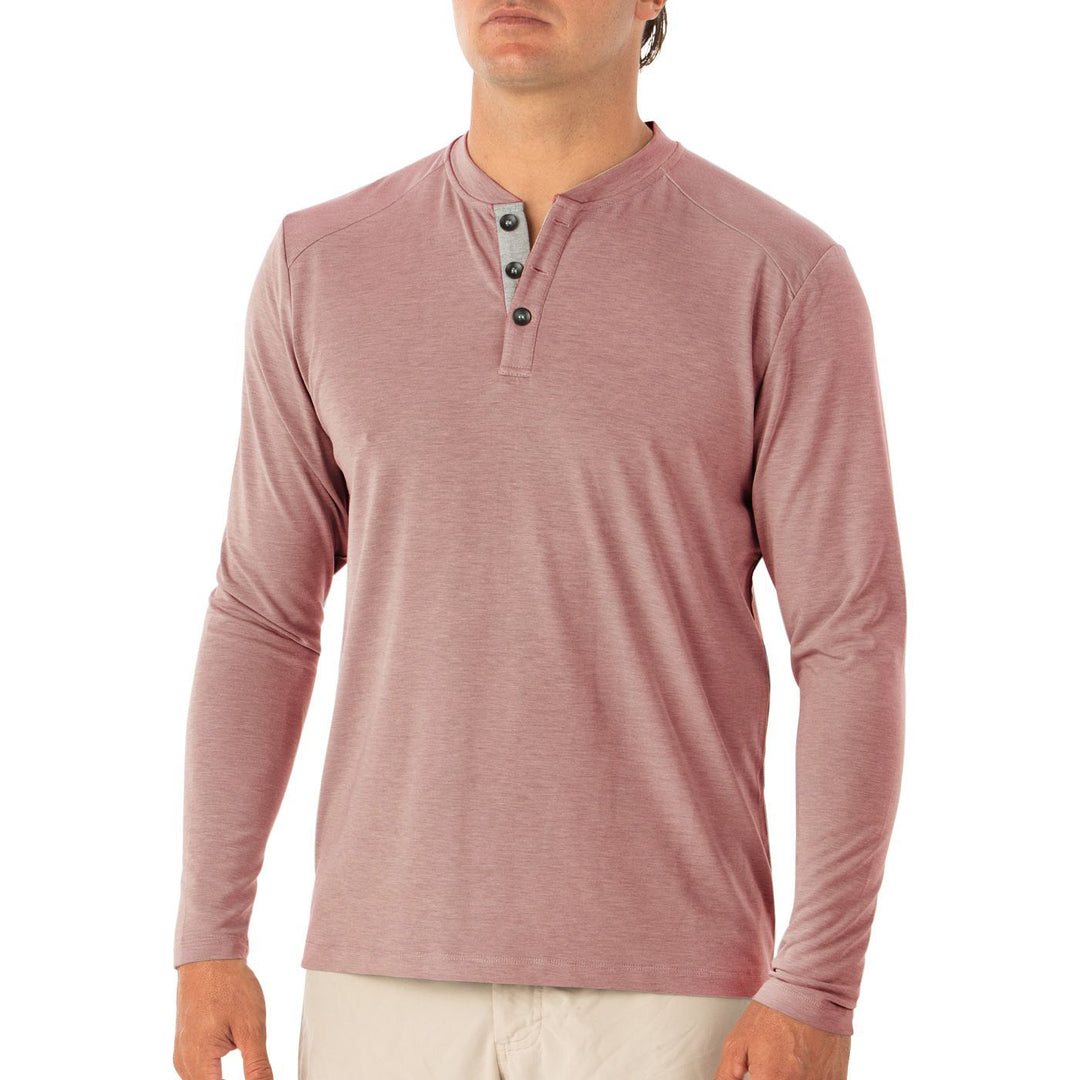 Free Fly Men's Bamboo Flex Long Sleeve Henley, Heather Brick