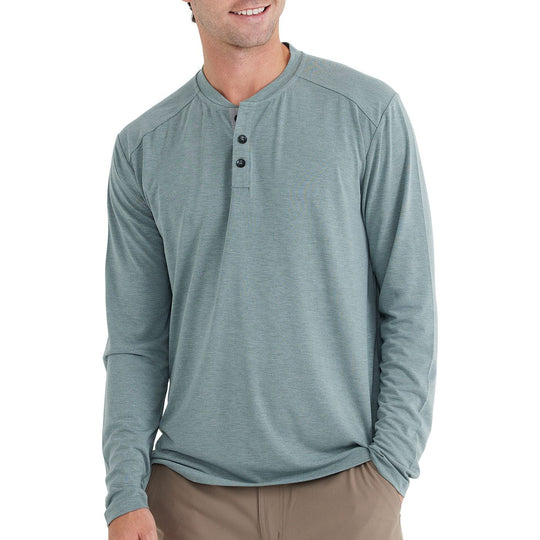 Free Fly Men's Bamboo Flex Long Sleeve Henley, Heather Juniper