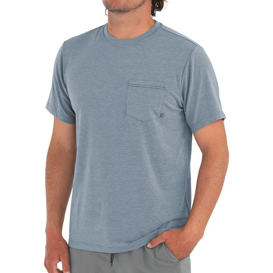 Free Fly Bamboo Flex Pocket Tee, Heather Blue Dusk