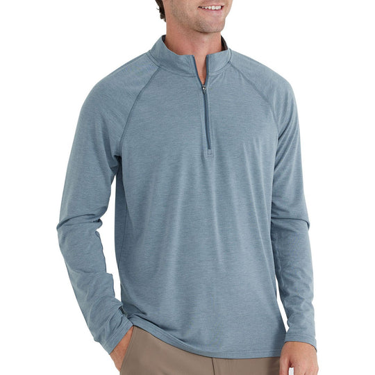 Free Fly Bamboo Flex Quarter Zip, Heather Blue Current, angled view