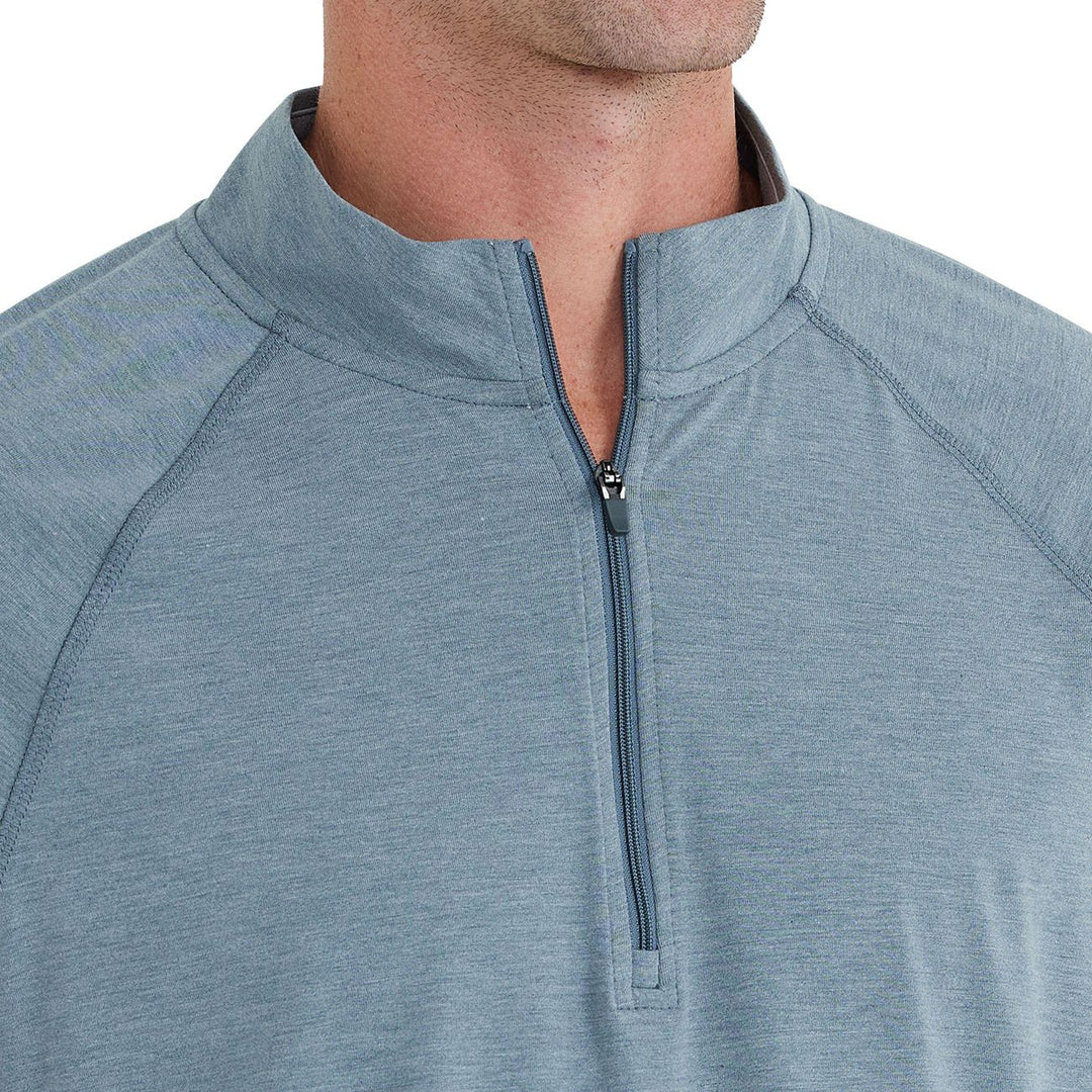 Free Fly Bamboo Flex Quarter Zip, Heather Blue Current, angled view, view 3
