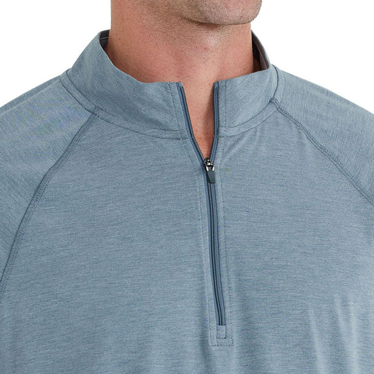 Free Fly Bamboo Flex Quarter Zip, Heather Blue Current, angled view, view 3
