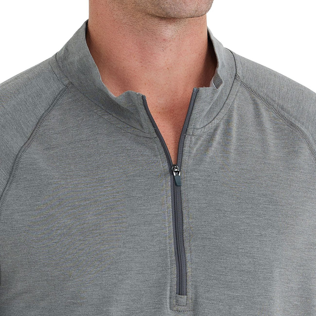 Free Fly Bamboo Flex Quarter Zip, Heather Graphite, angled view, view 3