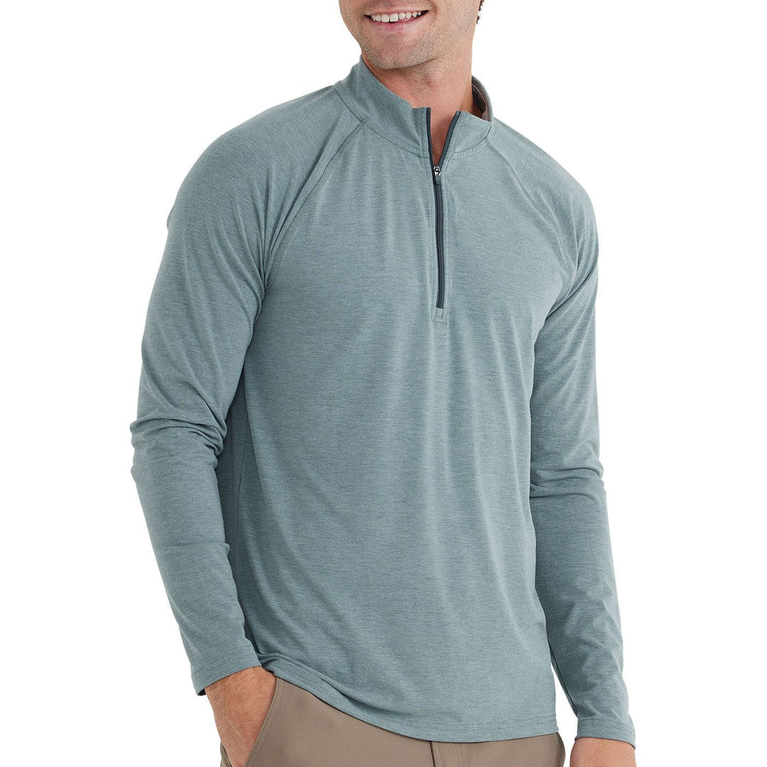 Free Fly Bamboo Flex Quarter Zip, Heather Juniper, angled view