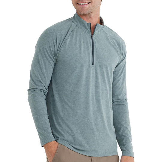 Free Fly Bamboo Flex Quarter Zip, Heather Juniper, angled view
