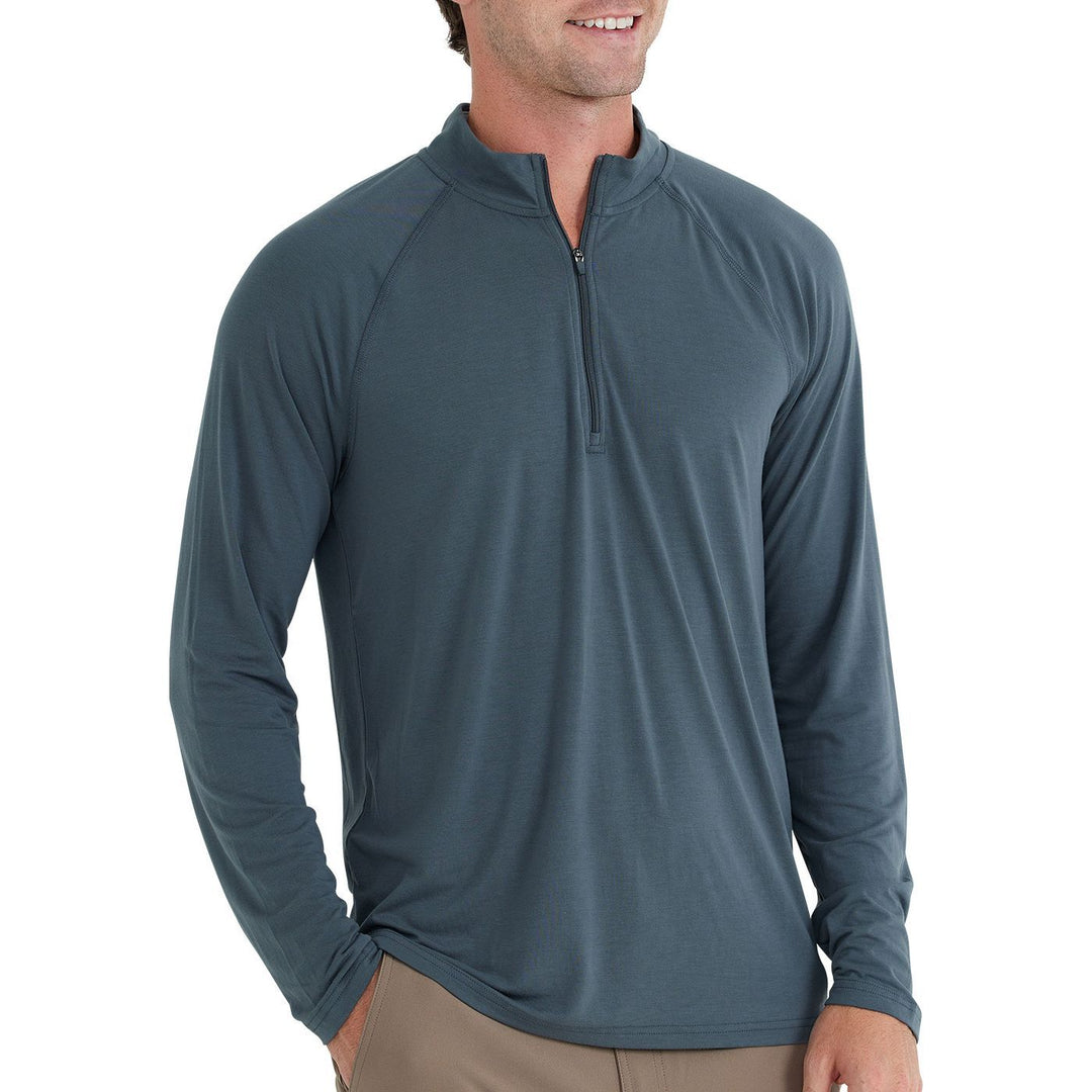 Free Fly Bamboo Flex Quarter Zip, Midnight, angled view