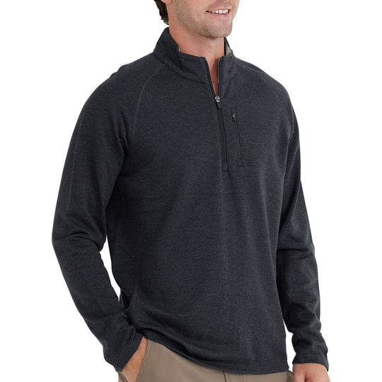 Free Fly Bamboo Heritage Fleece Quarter Zip, Heather Black, angled view