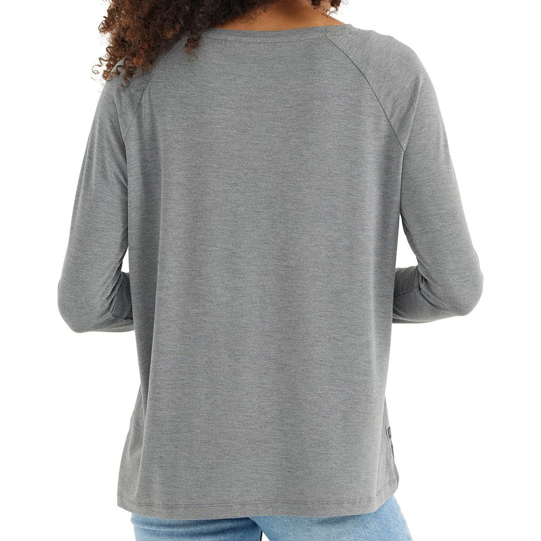 Free Fly Women's Bamboo Everyday Flex Long Sleeve, Heather Navy, view 2