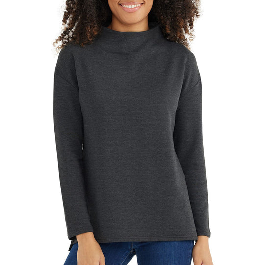 Free Fly Women's Bamboo Fleece Mockneck, Heather Black