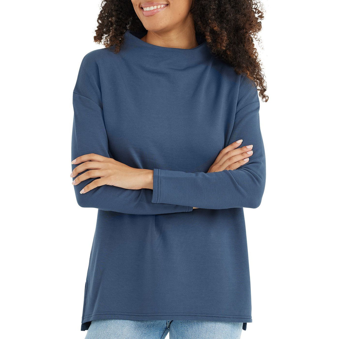 Free Fly Women's Bamboo Fleece Mockneck, True Navy