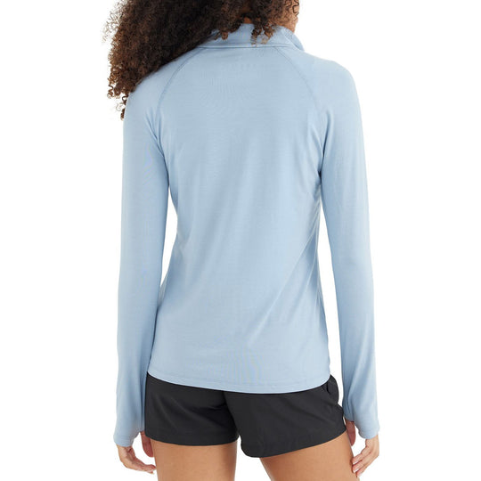 Free Fly Women's Bamboo Flex Quarter Zip, Cays Blue, angled view, view 2