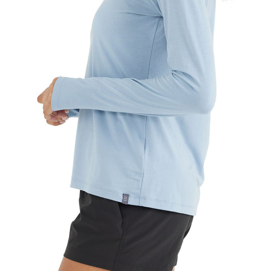 Free Fly Women's Bamboo Flex Quarter Zip, Cays Blue, angled view, view 4