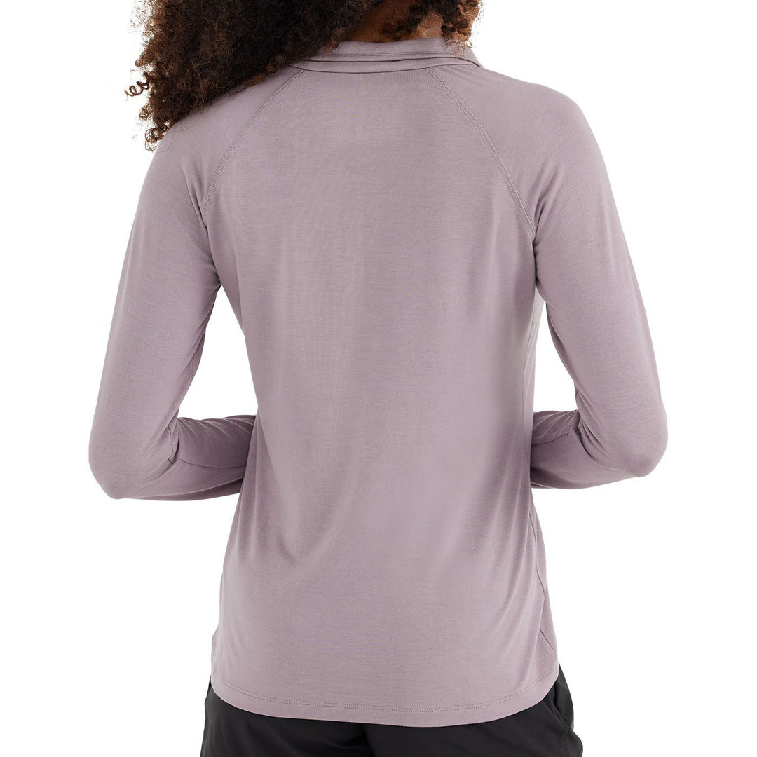 Free Fly Women's Bamboo Flex Quarter Zip, Purple Sage, angled view, view 2