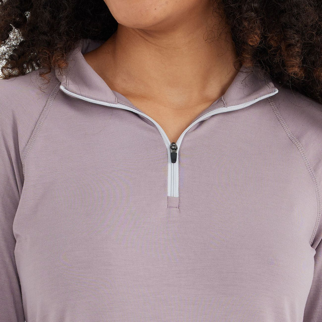 Free Fly Women's Bamboo Flex Quarter Zip, Purple Sage, angled view, view 3