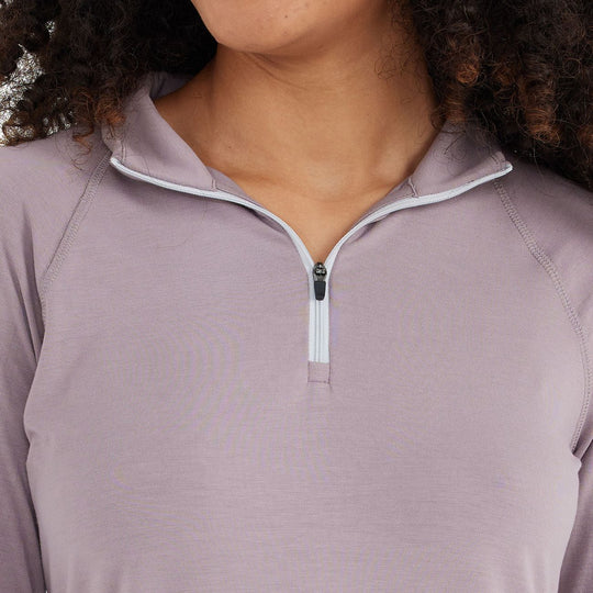 Free Fly Women's Bamboo Flex Quarter Zip, Purple Sage, angled view, view 3