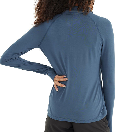 Free Fly Women's Bamboo Flex Quarter Zip, True Navy, angled view, view 2