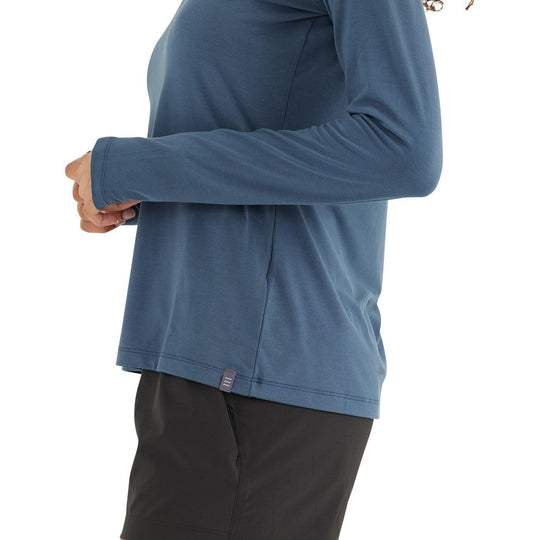 Free Fly Women's Bamboo Flex Quarter Zip, True Navy, angled view, view 4