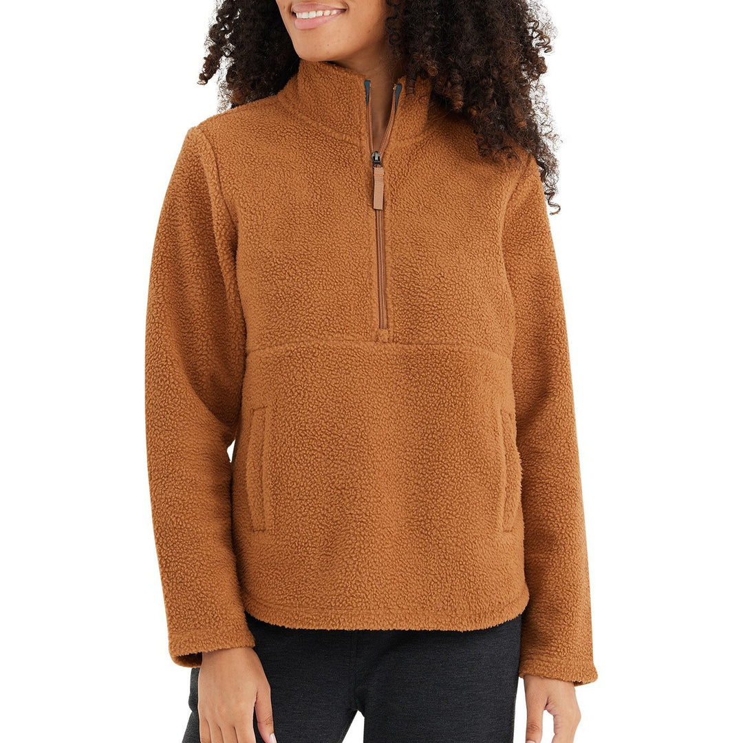 Free Fly Women's Bamboo Sherpa Fleece Half Zip, Camel