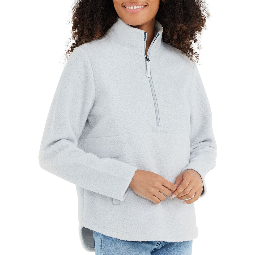 Free Fly Women's Bamboo Sherpa Fleece Half Zip, Light Grey