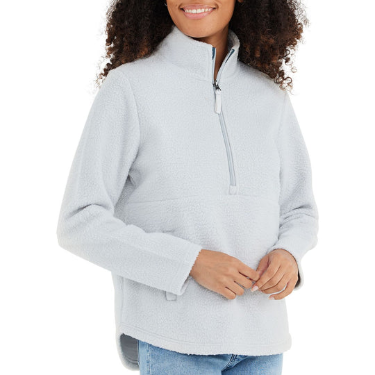 Free Fly Women's Bamboo Sherpa Fleece Half Zip, Light Grey