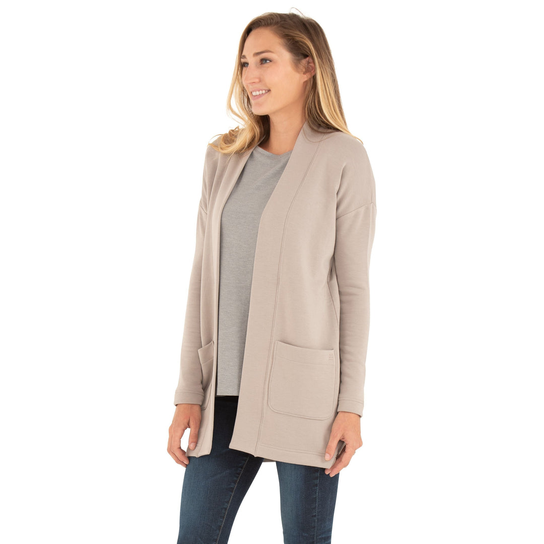 Free Fly Women's Bamboo Thermal Fleece Cardigan, Dune, view 2